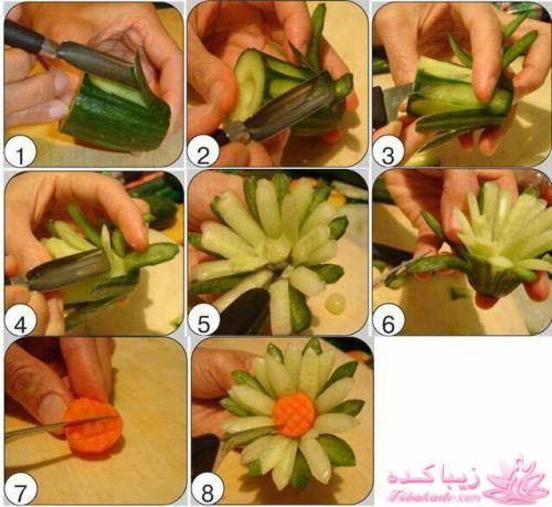 درست کردن گل با خیار و هویج